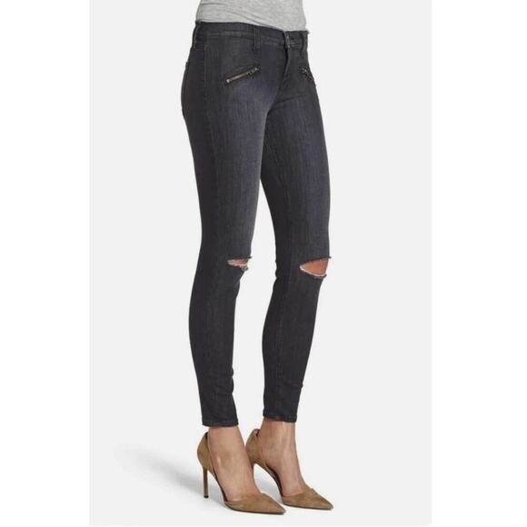 Current/Elliott Black Distressed Zipper Ankle Skinny Jeans - Picture 1 of 4